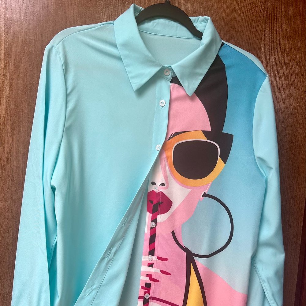 $13 Shein figure graphic front button blouse size 12 (XL)